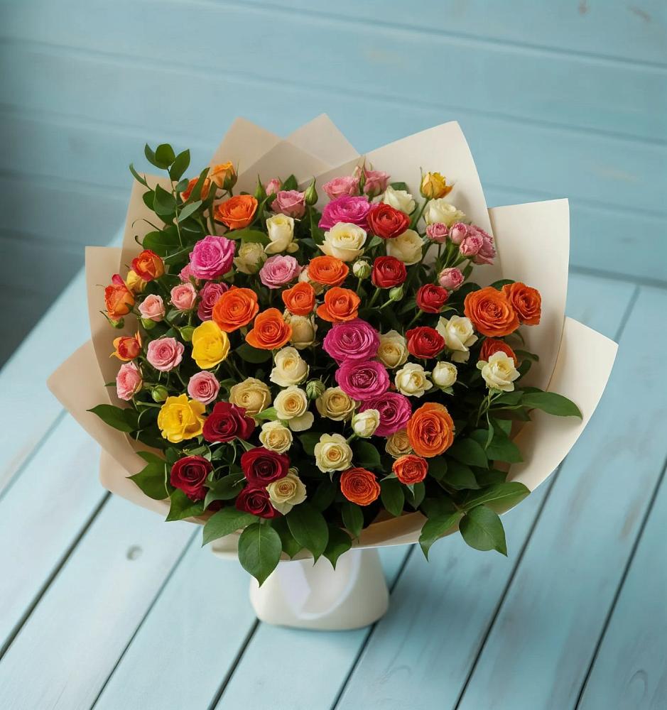 Букет Микс из разноцветных кустовых роз в Ерик